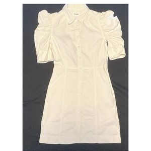 FRAME Womens Gillian Dress Puff Princess sleeve Cotton Denim Mini Ecru XS button